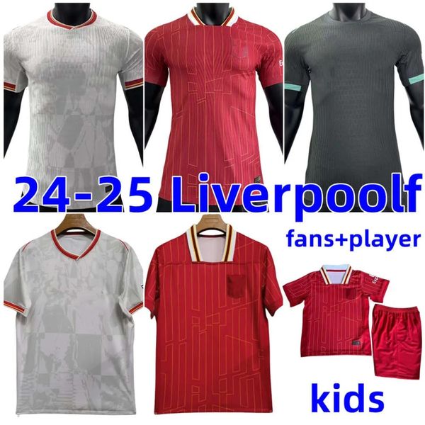 Barato 24-25 Live.POOL Soccer Jersey MO SALAH local visitante tercero THIAGO Luis Diaz Fútbol FIRMINO VIRGIL Pantalones cortos Jugador fanáticos Camisa fc Maillot De Foot Kits Liverpoolf Kids