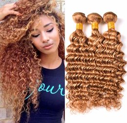 Pas cher 27 Miel Blonde Russe Vague Profonde Vierge Extensions de Cheveux 3 Pcs Lot Fraise Blonde Remy Cheveux Humains Weave Trame 3 Bundle Dea4635839