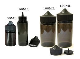 Goedkope 30 ml 50 ml 60 ml 100 ml 120 ml PET Gorilla zwarte fles Plastic druppelaar lege flessen met kindveilige doppen voor e-sigarettenverdamper p6973348