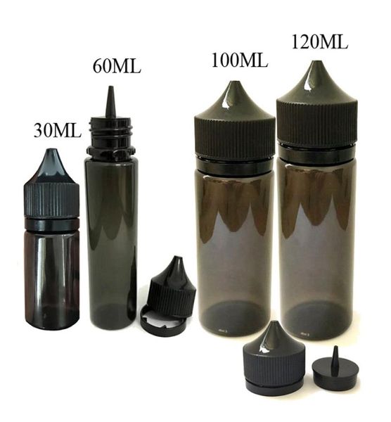 Pas cher 30ml 50ml 60 ml 100ml 120 ml Pet gorille noir bouteille en plastique Plastique bouteilles vides avec capuchons à l'épreuve des enfants pour vaporisateur C cig p2397291