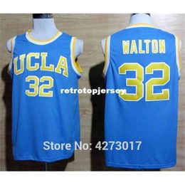 Barato 32 Bill Walton Ucla Bruins College Basketball Jersey bordado s azul cosido Jerseys chaleco camisa