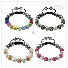 Barato 4 colores mixtos Micro Pave CZ Disco10mm Bola de alta calidad Micro Pave Crystal Shamballa pulsera mujer joyería 260T