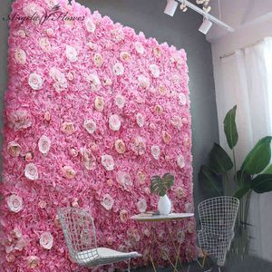 Pas cher 40 * 60 cm fleur artificielle panneau mural décor toile de fond événement de fête de mariage mise en page de scène d'anniversaire DIY soie dahlia rose fleur T200716