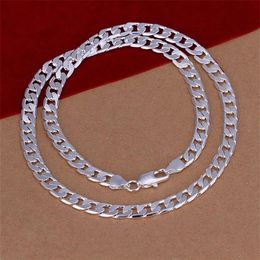 Pas cher 6MM plat côté collier hommes en argent sterling plaqué collier STSN047 mode 925 chaînes en argent collier usine chris216n