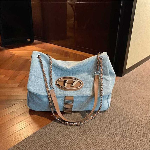 Sac en tissu denim avec chaîne à bandoulière unique de grande capacité, fourre-tout Tongle, sac pour femme, sac de loisirs pour aéroport, sac pour maman, code 561