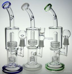 Goedkope 9 "Glas Bong Factory Outlets Glas Art Merk Recycler Bubbler Oliereiliging met Band Birdcage PERC Waterpijp 14.4mm Joint