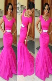 Vestidos de dama de honor tradicionales africanos baratos 2019 Vestidos de dama de honor largos con tapa de sirena fucsia Vestidos de fiesta de noche formales Crysta8332237