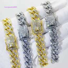 Chaîne cubaine en alliage bon marché avec bracelet en diamant, collier Hip Hop pour hommes et femmes de 14mm