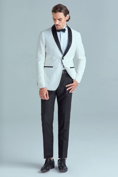 Cheap And Fine Cool One Button Groomsmen Schal Schwarz Revers Bräutigam Smoking Männer Anzüge Hochzeit/Abschlussball Trauzeuge Blazer (Jacke + Hose + Krawatte)