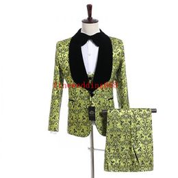 Goedkope en fijne Jacquard Nieuwste Custom Color Wedding Bruidegom Tuxedos Mannen Past Huwelijk / Prom / Diner Beste Man Blazer (jas + Tie + Vest + Broek)