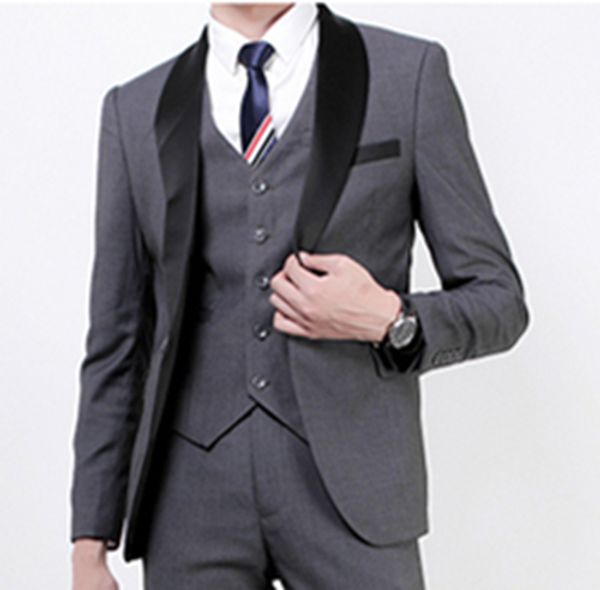 Barato y fino, solapa de mantón, padrino de boda, gris, un botón, novio, esmoquin, para hombre, trajes, boda, baile de graduación, cena, mejor hombre, chaqueta (chaqueta + pantalón + corbata + chaleco)