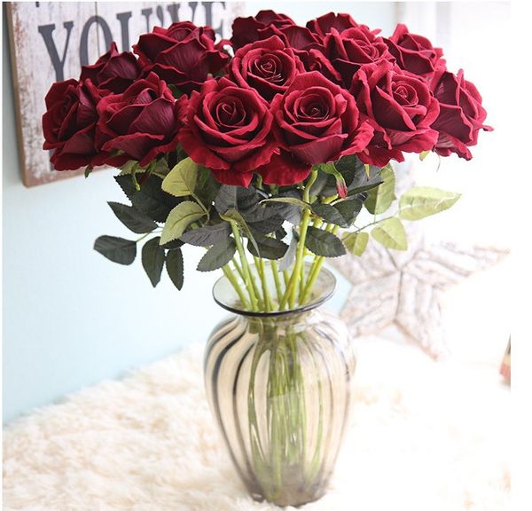 Fleurs artificielles bon marché, Roses vives au toucher réel, fausses fleurs en soie pour décoration de mariage de mariée, 7 couleurs disponibles