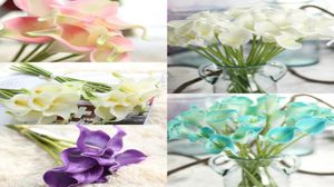 Goedkope Kunstmatige PU Mini Bruidsbloem Calla Boeket Real Touch Bloemen Voor Huisdecoratie Bruiloft Decoratieve Bloemen 12 Kleuren O6505183