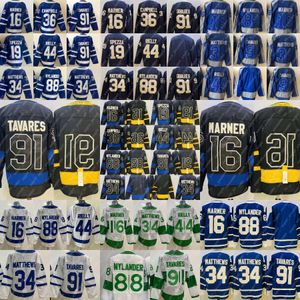 Jersey de hockey negro reversible alternativo Auston Matthews John Tavares Mitchell Marner William Nylander Morgan Rielly Jason Spezza Ryan O'Reilly Azul cosido