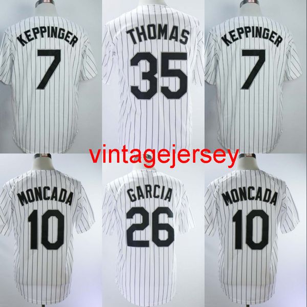 Jersey de béisbol barato para hombre 7 Tim Anderson 10 Yoan Moncada 26 Avisail Garcia 35 Frank Thomas Jerseys de béisbol Blanco Envío rápido