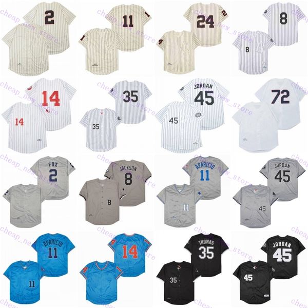 Jerseys de baseball pas cher 2 Fox / 8 Jackson / 11 Aparicio / 14 Konerko / 23 Ventura / 24 Wynn / 35 Thomas / 72 Fisk 1959 1993 Vintage Retro Cream White Gris Black Shirt