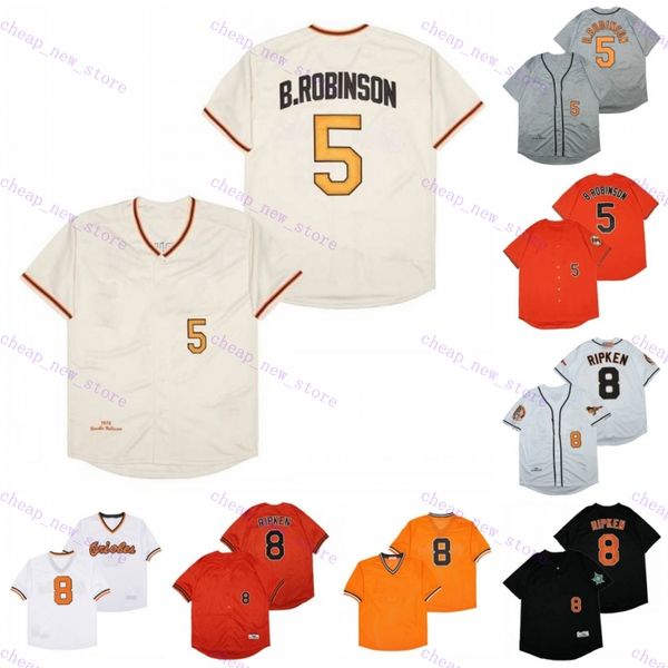 Jerseys de béisbol barato 5 Robinson/8 Ripken White Orange 1966 1970 1975 1989 1983 2001 Camisa vintage cosida