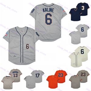 Jerseys de baseball pas cher 6 kaline / 3 kinsler / 23 gibson / 17 greiner 1968 1984 Vintage rétro orange gris foncé cousu cousu
