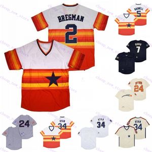 Jerseys de baseball pas cher 7 Biggio / 2 Bregman / 5 Bagwell / 24 Wynn / 34 Ryan Vintage rétro blanc orange rouge foncé bleu gris gris cousu