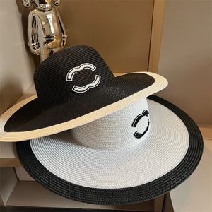 Barato Diseñador de playa Paja Mujer Sol Moda Sombrero de cubo Ch Mujer Sombreros de ala ancha Marca Color Block Sunbonnet Verano 57 cm Sombrero para el sol