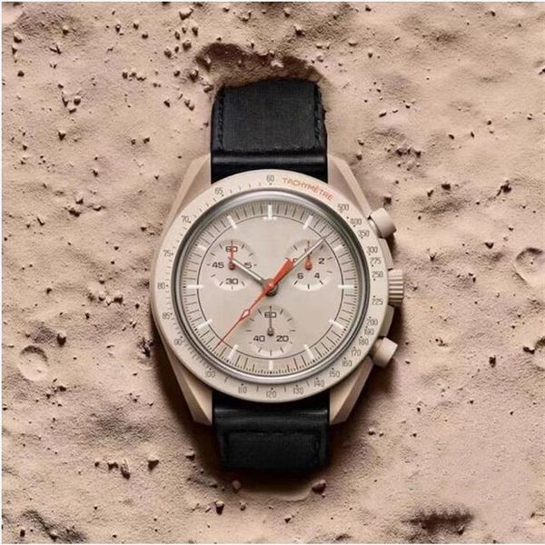 Barato Bioceramic Planet Moon Quarz Moonswatch Reloj Mission to Mercury 42 mm Función completa Cronógrafo Hombres Pareja Nombre conjunto Wris229j