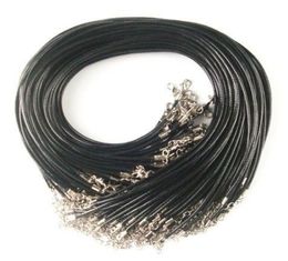 Collier en cuir en cuir noir bon marché corde de corde de corde de cordon 45 cm chaîne d'extension avec fermoir à homard