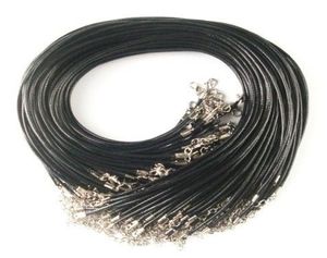 Goedkope zwarte was lederen ketting kralen snoer touwtouw 45 cm extender ketting met kreeft sluitd diy sieradencomponent4728459