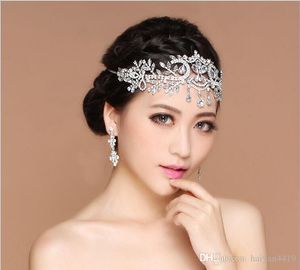 Echt beeld bling zilver hoofdeces vrouwen bruiloft accessoires bruids tiaras Hairgrips Crystal Rhinestone sieraden voorhoofd haar kronen hoofdbanden