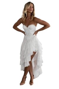 Goedkope Bohemian High Low Trouwjurken Sweetheart Lace Geappliceerd Vestidos De Novia A Line Tiered Skirts Boho Trouwjurk