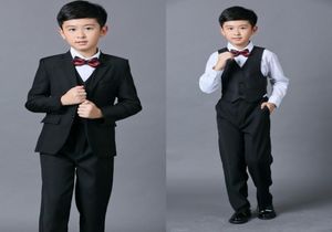 Trajes baratos para niños para bodas Traje negro para niño Traje de cinco piezas Fiesta formal Pajarita Pantalones Chaleco Camisa Trajes de boda para niños En stock 7647652