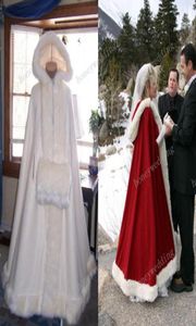 Cap de mariée pas cher Ivory Superbe manteau de mariage à capuche avec une garniture en fausse fourrure longueur rouge blanc parfait pour l'hiver long wraps jack8736411
