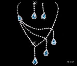 Pas cher mariée charme alliage plaqué bleu strass cristaux bijoux collier ensemble mariage mariée demoiselle d'honneur bal fête 15015A1977684