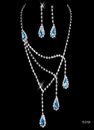 Goedkope Bruids Charmante Legering Vergulde Blauwe Steentjes Kristallen Sieraden Ketting Set Bruiloft Bruid Bruidsmeisje Galafeest 15015A6576751