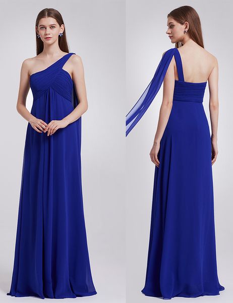 Robes de demoiselle d'honneur modernes bleu blanc longue en mousseline de soie de haute qualité une épaule licou robes de soirée de bal HY152