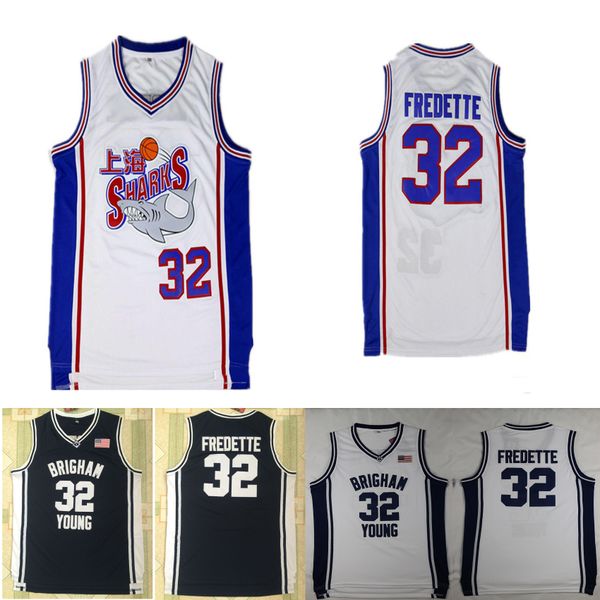 Barato Brigham Young Cougars College Basketball Jerseys 32 Shanghai Sharks Jimmer Fredette Ed Navy Blue Shirts White University Jersey