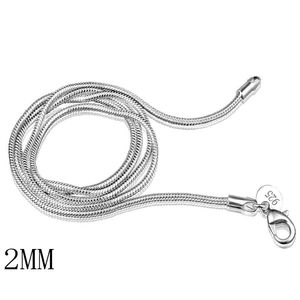 Pas cher en vrac 2MM 925 chaînes de serpent en argent Sterling fermoirs de homard colliers pour femmes hommes bijoux taille 16 18 20 22 24 pouces