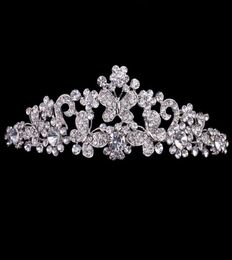 Goedkope maar hoge kwaliteit zilveren strass vlinder optocht tiara kroon bruids haaraccessoires partij prinses koningin hoofddeksels 8649658