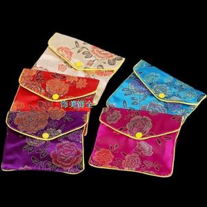 Goedkope Small Zip Sieraden Gift Pouch Armband Ring Ketting Opslag Chinese Zijde Brocade Coin Portemonnee Craft Packaging Bag 6x8 8x10 10x12 cm