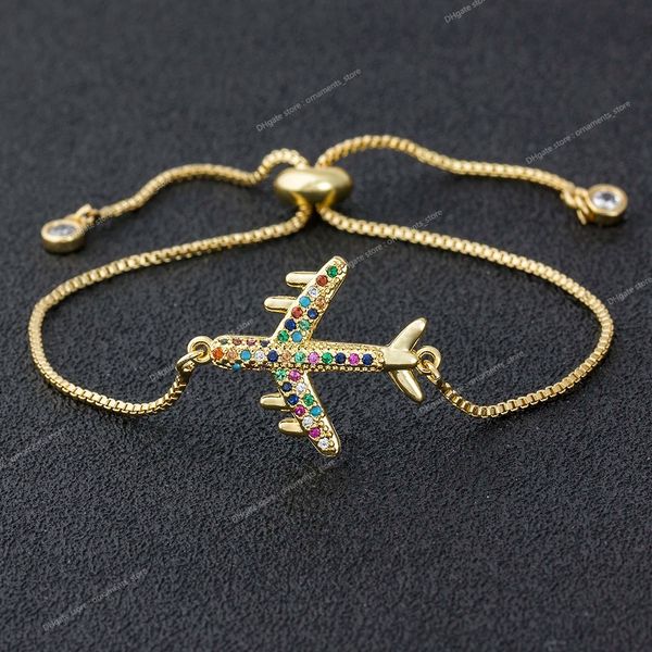 Nueva llegada de cobre CZ pulsera de cadena de avión para mujer encanto ajustable volar avión brazalete joyería mejor fiesta boda viaje regalo joyería de modaPulseras joyería