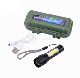 Goedkope COB LED Zaklamp USB Oplaadbare Zaklamp Zoom Zaklamp Handige Krachtige Zaklamp Super heldere lamp met Ingebouwde Batterij USB Kabel