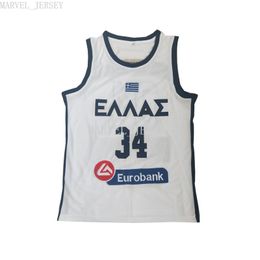 Goedkope Custom Basketball Jerseys Eurobank 34 Jersey Borduurwerk BUUE WIT 2020 XS-5XL NCAA