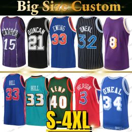 Goedkope Custom Big Size Basketbal Jersey 33 Bird Abdul Jabbar Grant Hill Karl Malone 40 Shawn Kemp 32 Shaquille 34 Oneal Iverson Jeugd Jongens Gestikt bedrukt