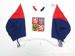 PAS CHER PERSONNALISÉ RÉPUBLIQUE TCHÈQUE BLANC COUPE DU MONDE DE HOCKEY JERSEY GARDIEN COUPÉ POINT AJOUTER N'IMPORTE QUEL NUMÉRO DE NOM