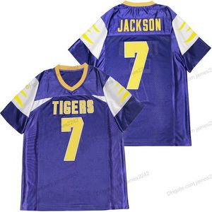 Aangepaste Lamar Jackson #7 High School voetbaltrui's genaaid paars paars elke maat 2xs-5xl naam of nummer