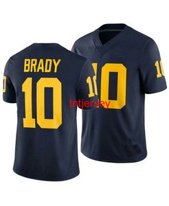 Barato personalizado Michigan Woerines Tom Brady # 10 Hombres Maíz Azul Ncaa Jersey Ed Hombres Mujeres Jersey de fútbol juvenil Xs-5xl