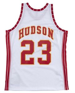 Goedkope Custom Retro # 23 Lou Hudson Mitchell Ness Basketball Jersey Heren All Gestikt Wit Elke maat 2xS-5XL Naam of nummer Gratis verzending