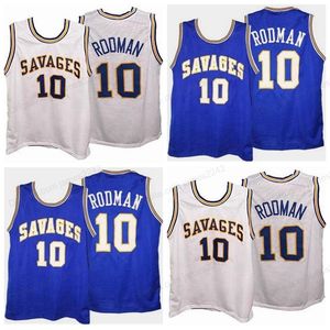 Custom Retro Dennis Rodman # 10 College Basketball Jersey Heren Gestikte Wit Blauw Elke maat 2xS-5XL Naam en nummer