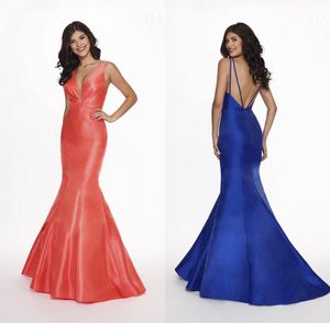 Goedkoop Diepe V-hals Avondjurken Sexy Backless Mermaid Prom Dresses Satijn Formele Partij Zomerjurken