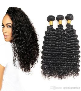 Goedkope Deep Wave Bundels 3 PCSlot Indian Raw Hair onbewerkte Virgin Hair Bundel Deals Natural Black Maleisische Indiase Braziliaanse VI5995054