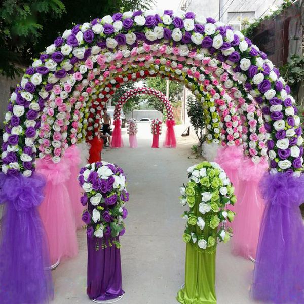 Pas cher bricolage décoration de mariage accessoires simulation soie fleurs rose mariage arc mariage fleur artificielle route LED fleurs